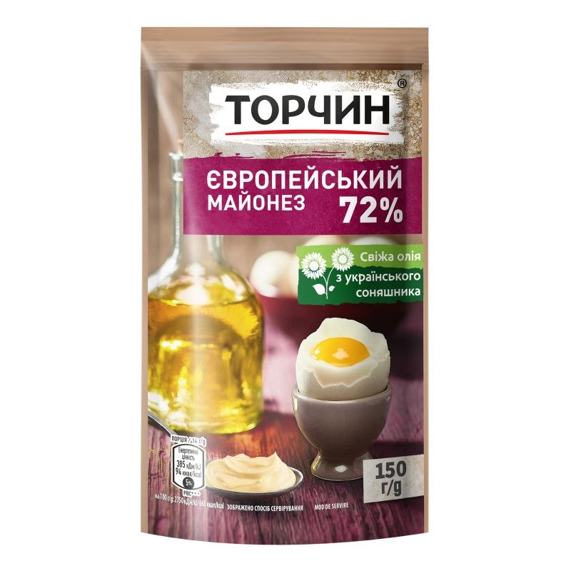 Майонез Торчин Європейський 72% дойпак 150г